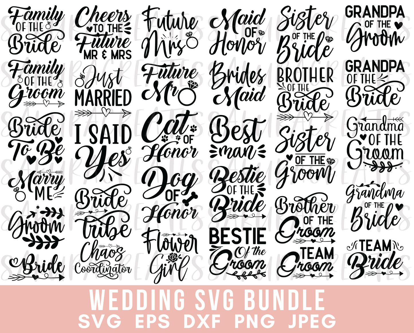 75 Wedding SVG Bundle Mr and Mrs SVG Bridesmaid Svg Bride Svg Flower Girl Svg Groom Svg Bridal shower Cut files for Cricut Bridal Party svg