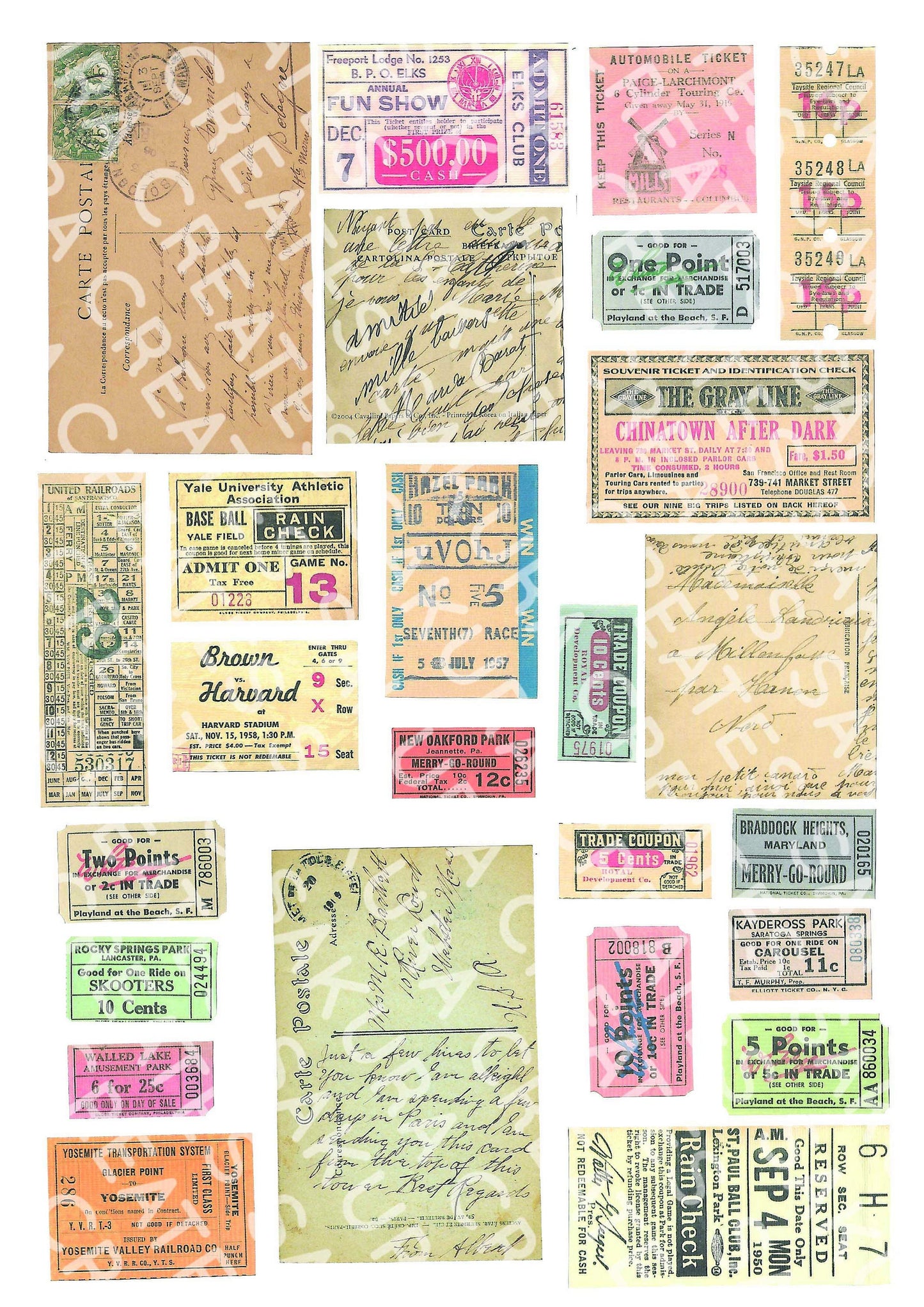 70+ Printable Vintage Tickets, Vintage Ephemera Printable Digital Collage Sheet Journaling Supplies, Junk Journal Tickets, SakuraCreates