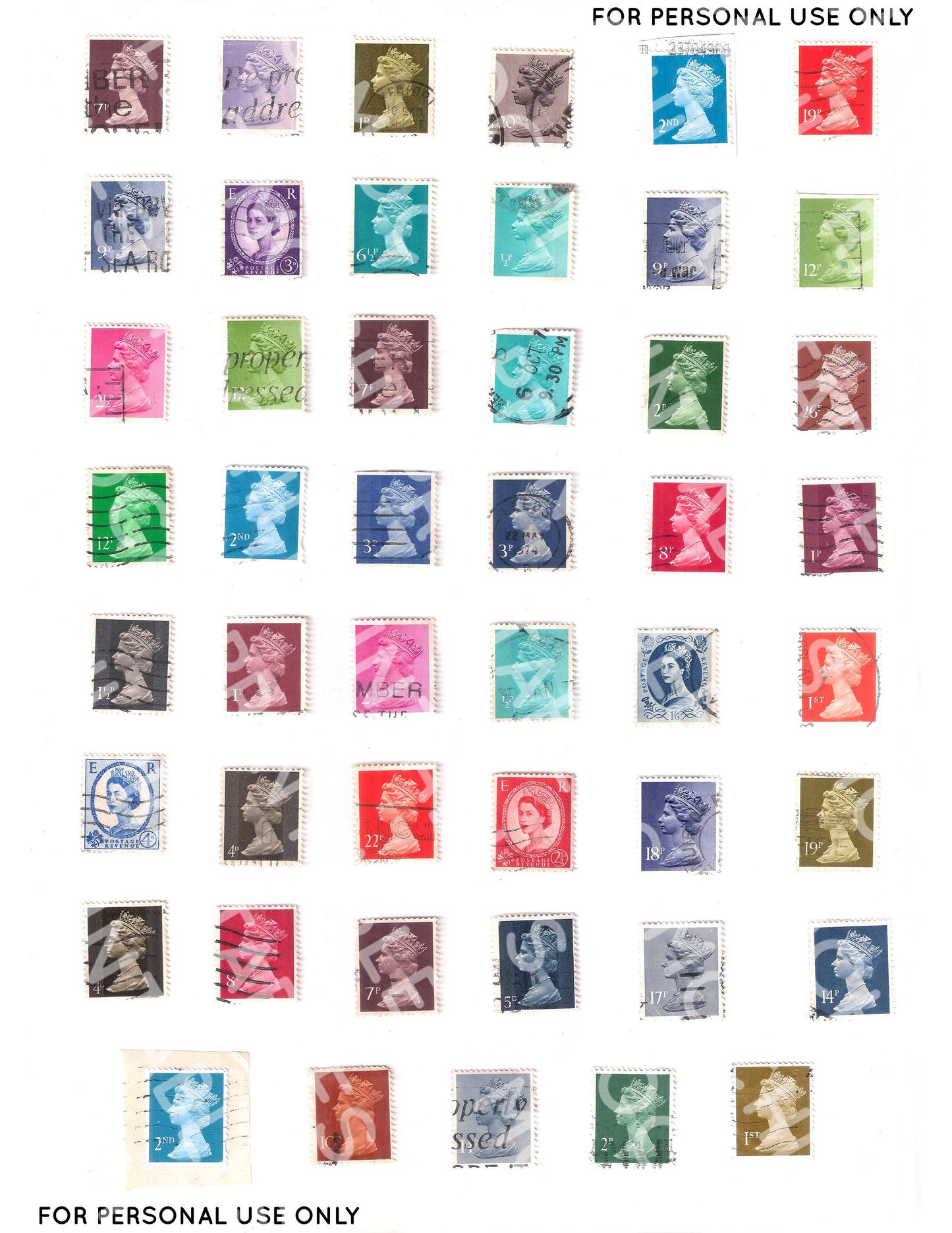 40+ Queen Elizabeth Vintage Stamps for Junk Journaling Printable, Digital Download Paper Vintage Ephemera Sheets Bullet Journaling Scrapbook
