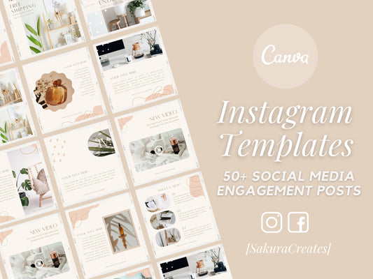 50+ Instagram Templates for Canva - Engagement Booster, Canva Blogger Templates, Social Media Template, Boho Template, Instagram Post