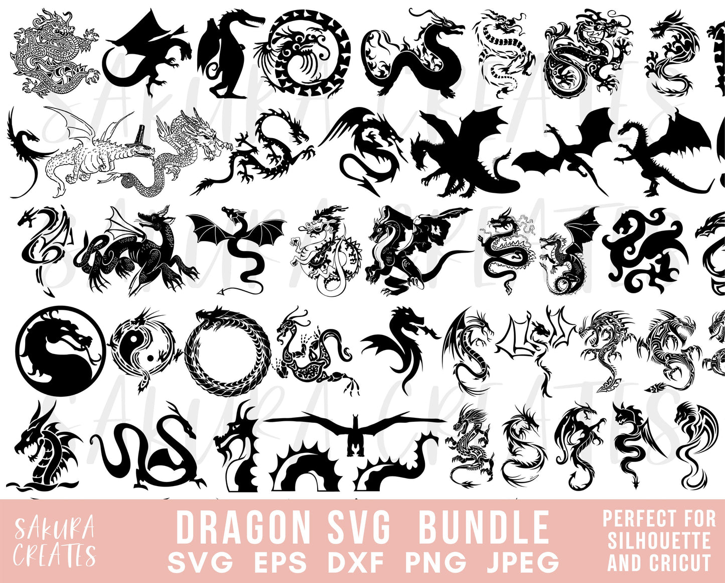 80 Dragon SVG Bundle Dragon Clipart Dragon Vector Dragon Silhouette Dragon Cut file Dragon Logo Dragon Png Dragon tattoo svg files for cricut