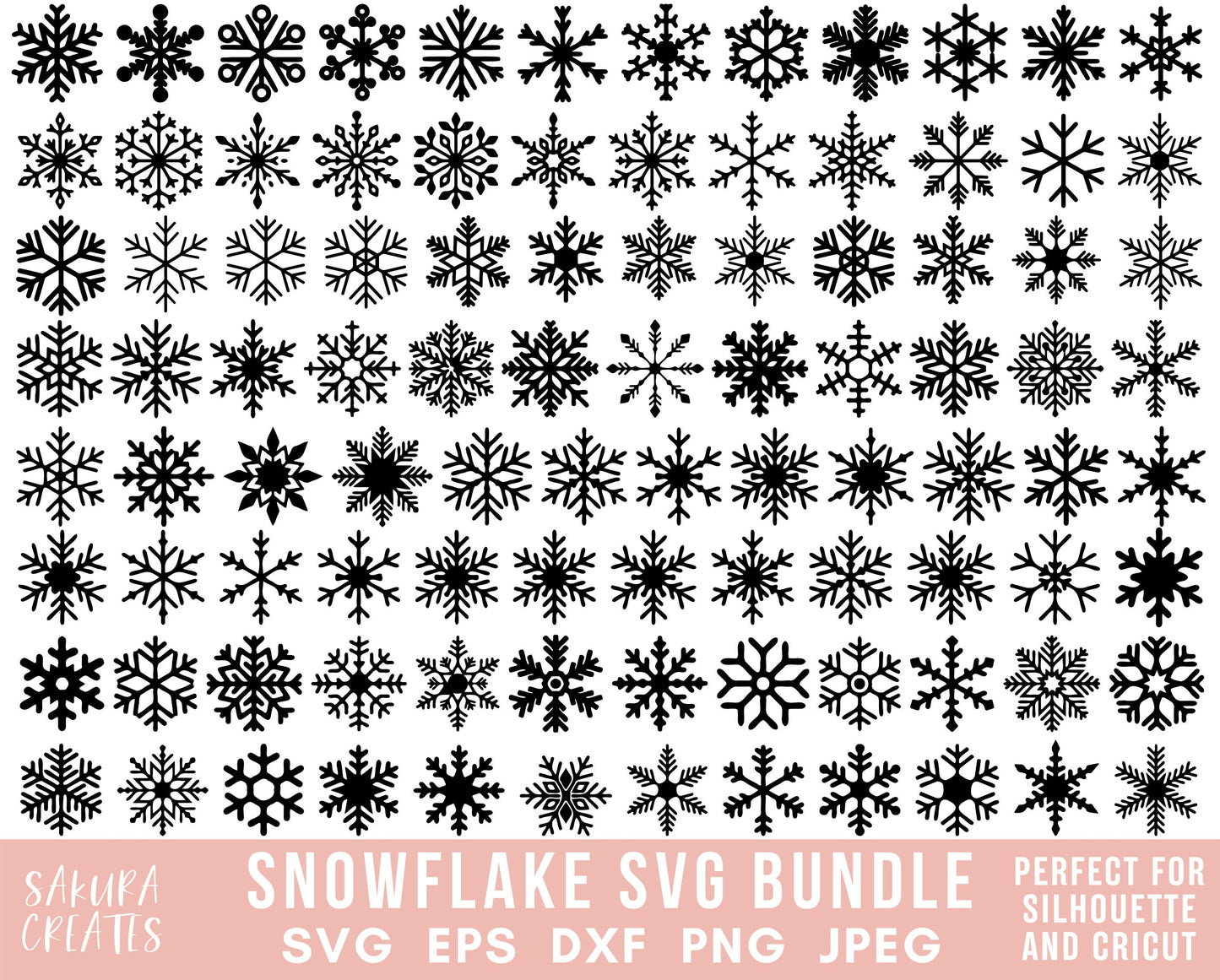 100 Snowflake SVG Bundle Flake Winter Svg Snowflake Clipart Christmas svg Decor svg Christmas Ornament svg Silhouette Cut File Glowforge File