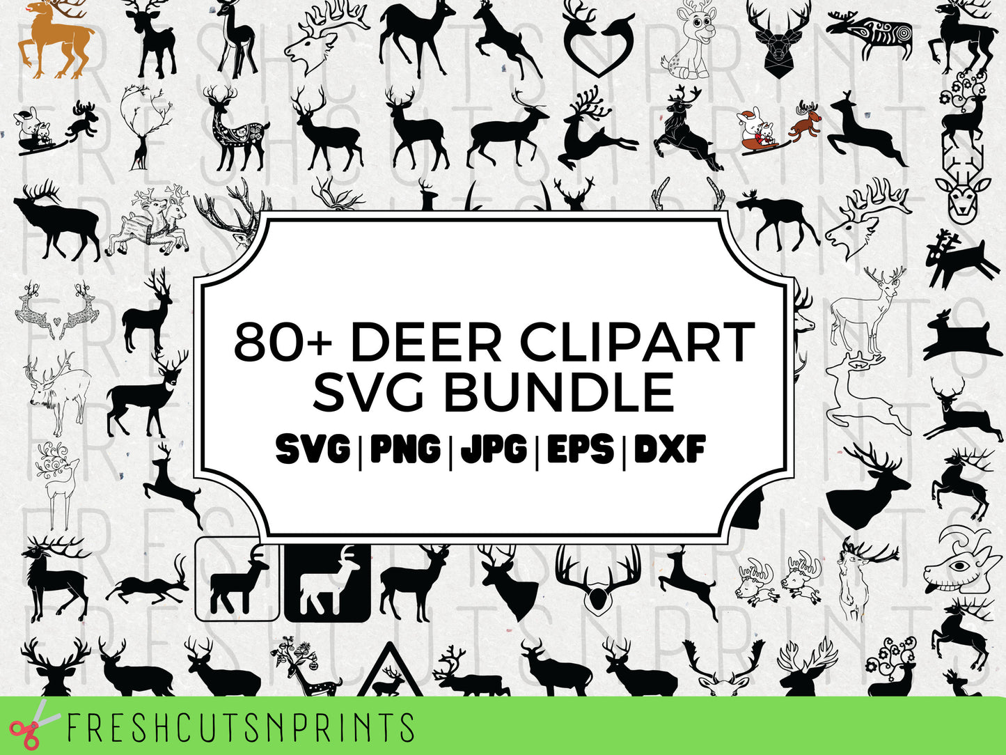 80+ Deer and Reindeer SVG Clipart Bundle , Deer Clipart, Deer Silhouette, Cute Deer SVG, Reindeer SVG, Deer Cut File, Commercial Use
