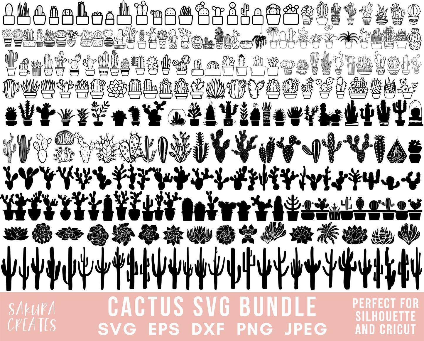 270 Cactus SVG bundle Cactus Svg File file for Cricut Cactus Cut File Cactus Vector Succulent SVG pack Houseplant svg Potted Plant Clipart