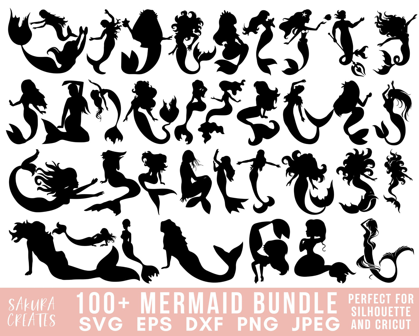 100 Mermaid SVG Bundle Mermaid Silhouette Mermaid Vector Mermaid Cut file Mermaid Clipart Mermaid Tail Sea Girl Svg files for cricut