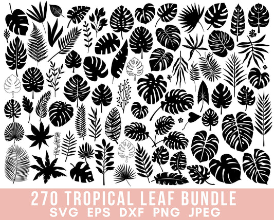 270 Monstera SVG Bundle Tropical Leaf Vector Tropical Leaf Silhouette Monstera clipart Tropical Leaves Svg files for cricut Palm Branch svg