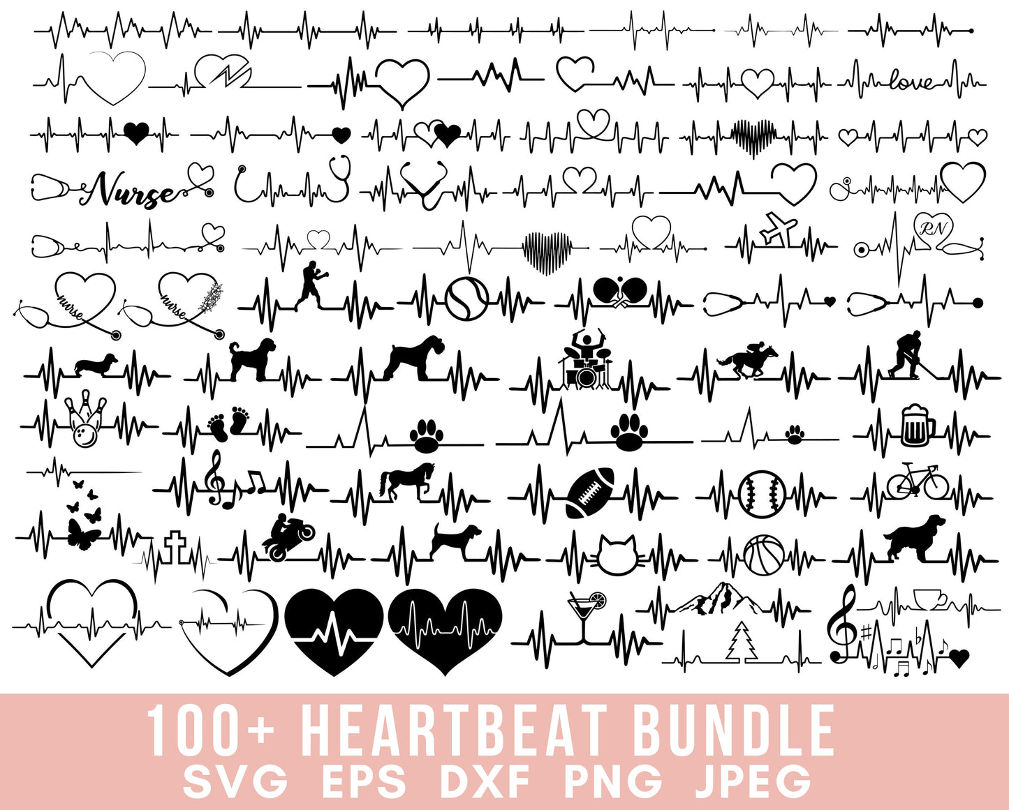 100+ Heartbeat SVG Bundle Heartbeat Vector Heartbeat Clipart Heartbeat Cut File Nurse SVG Nurse Clipart Lifeline Pulse svg files for cricut