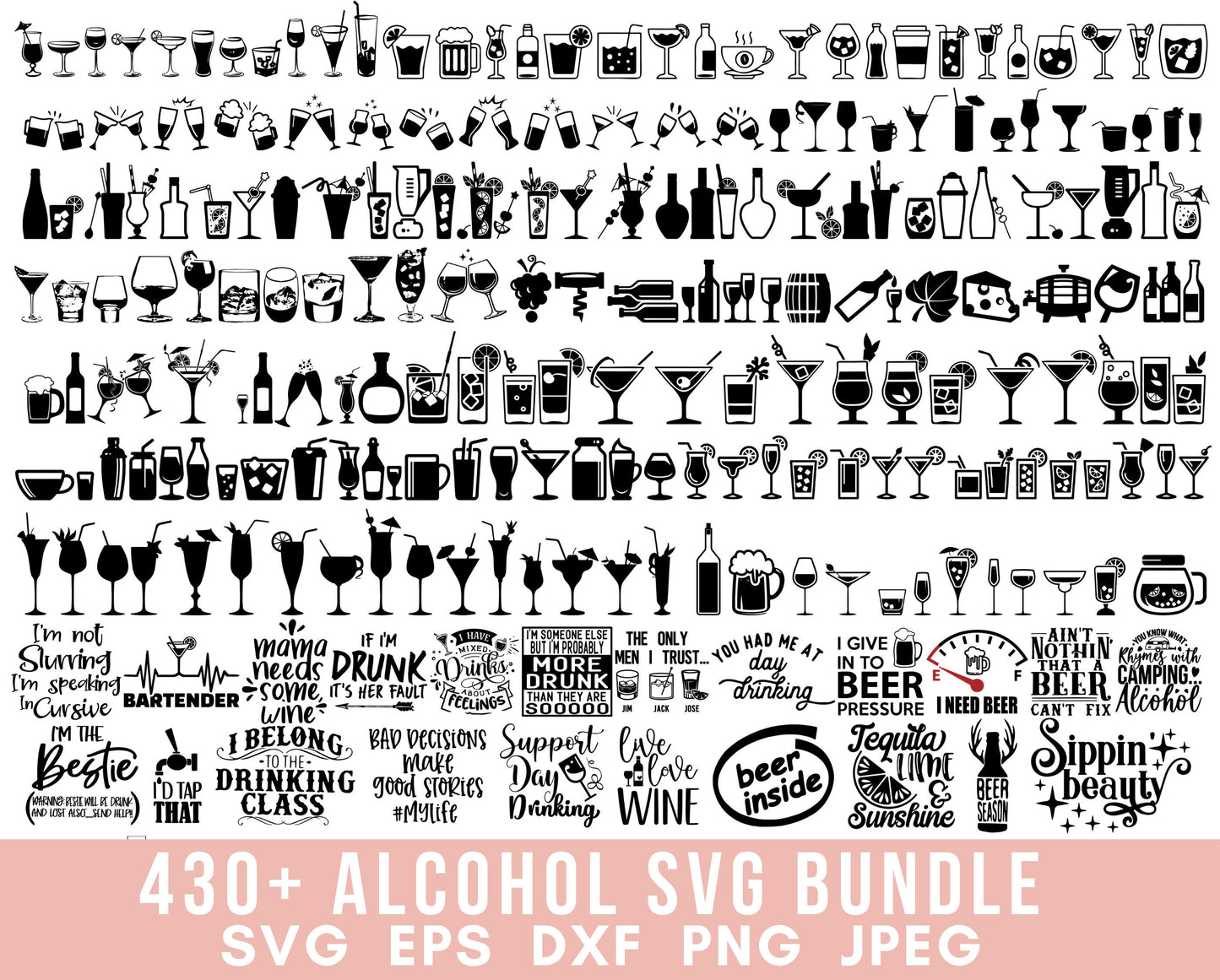 430+ Alcohol SVG Bundle Wine svg Beer svg Funny alcohol Quote Whiskey Sassy Quote Drinking Alcohol vector Tequila Vodka svg files for cricut