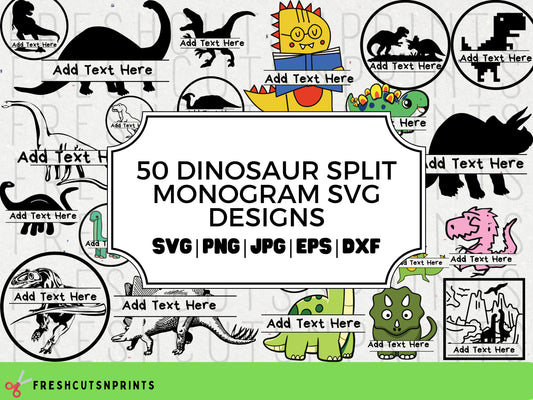 50+ Dinosaur Split Monograms, Dinosaur SVG bundle,  Dinosaur Silhouette, Dinosaur Cut Files, Cute Dinosaur svg, Dinosaur Design svg