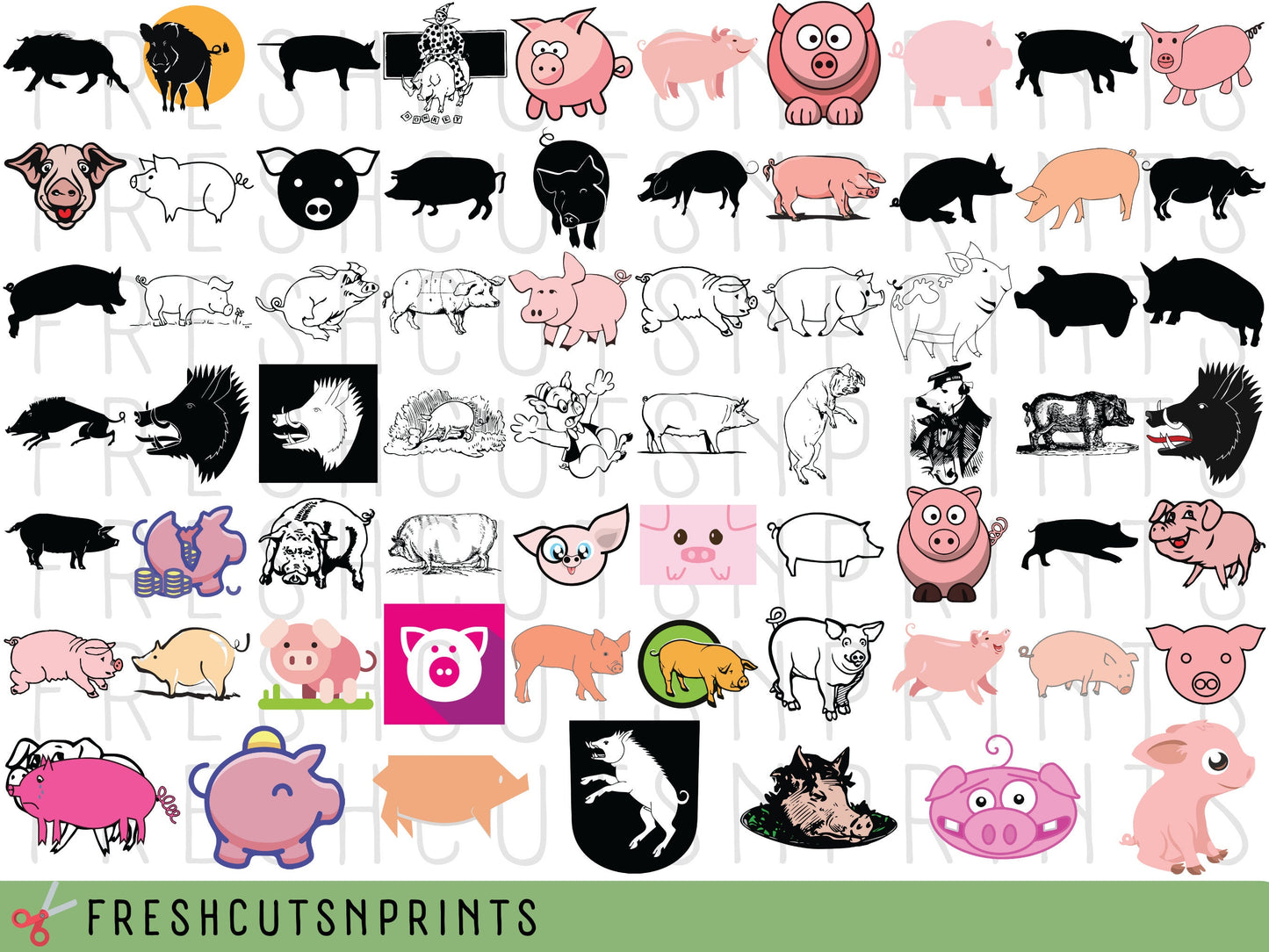 60+ Pig SVG Bundle, Pig vectors, Pig cut files, Pig face svg, Cute pig svg, Pig Clipart, Cartoon pig svg, Pig head svg, Pig silhouette