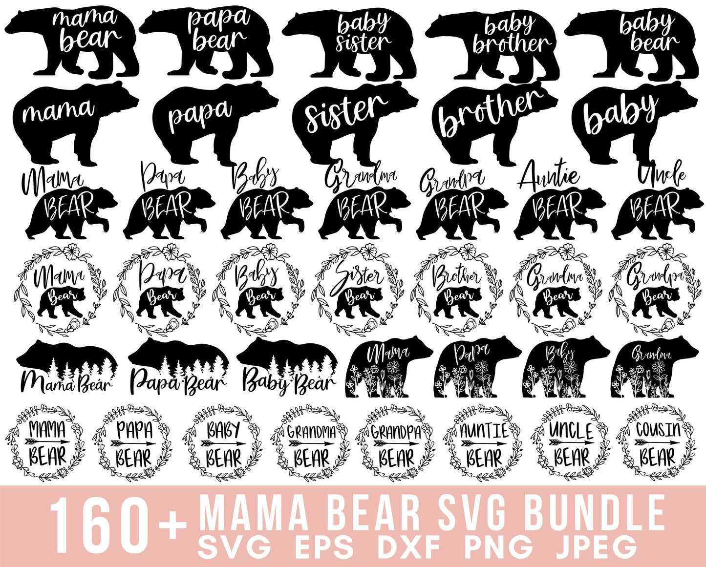 160+ Mama Bear SVG Bundle Mama svg Mommy Svg Mother Svg Mom Life SVG Messy Bun SVG Mom to be svg Bear Mama family bear svg files for cricut